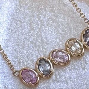 ISO Babygold solid 14k yellow gold genuine oval pastel bar necklace